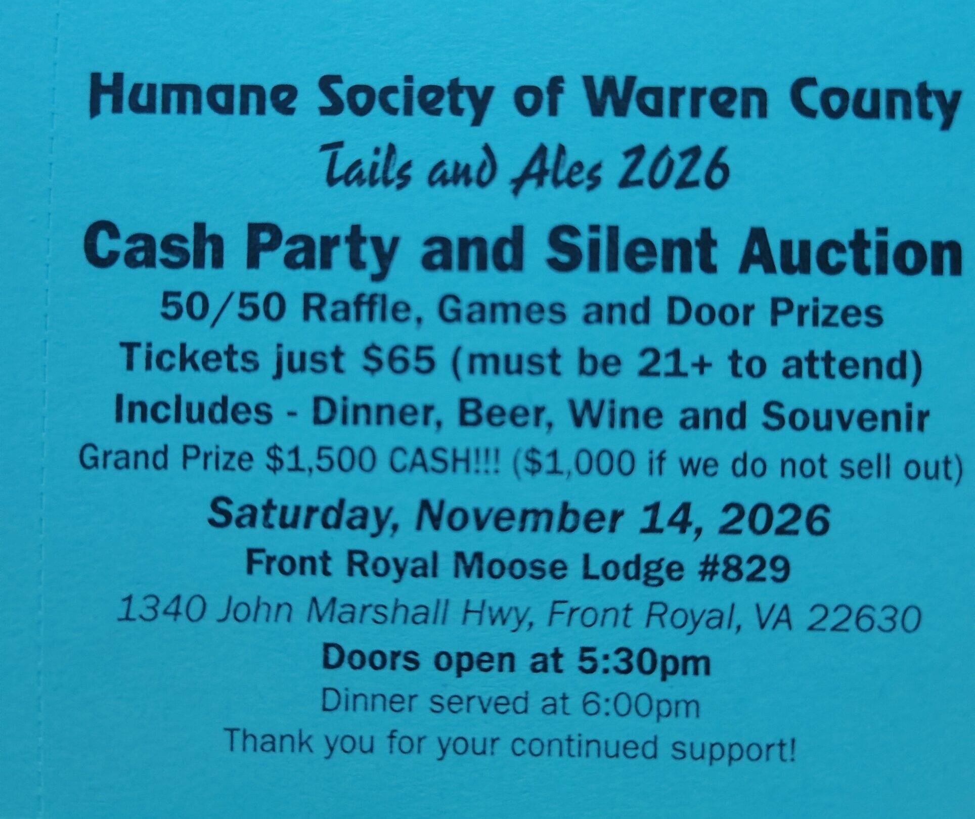 Tails and Ales Ticket - (Each ticket purchased will be in your name unless you list the names of each guest in the "order notes" box at checkout)
